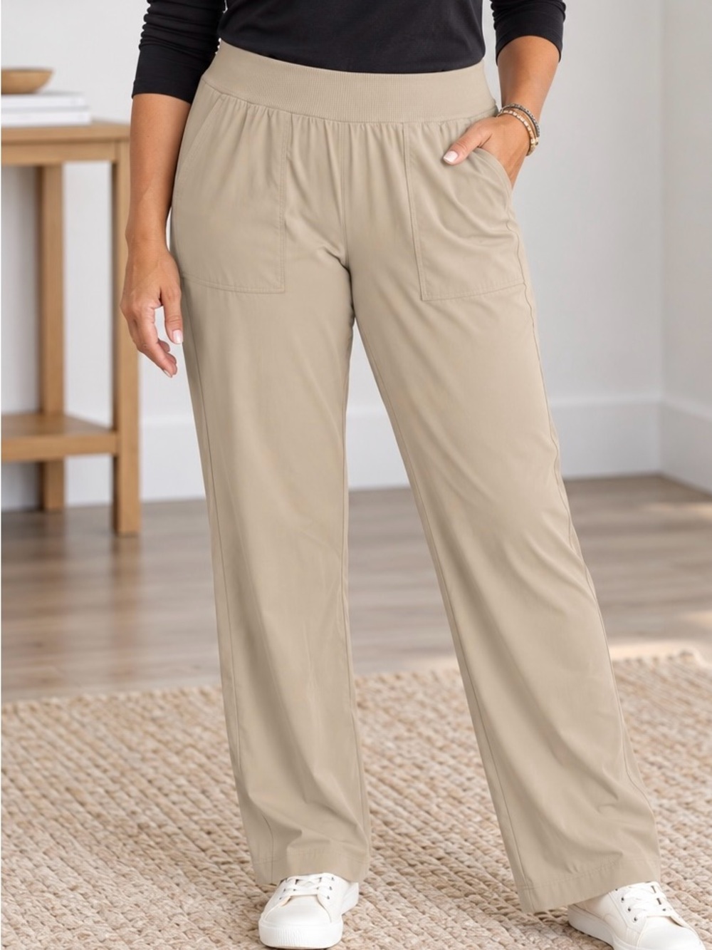 Talbots Pull-On Pants Size XL Tan Stretch Ribbed Waistband Pockets